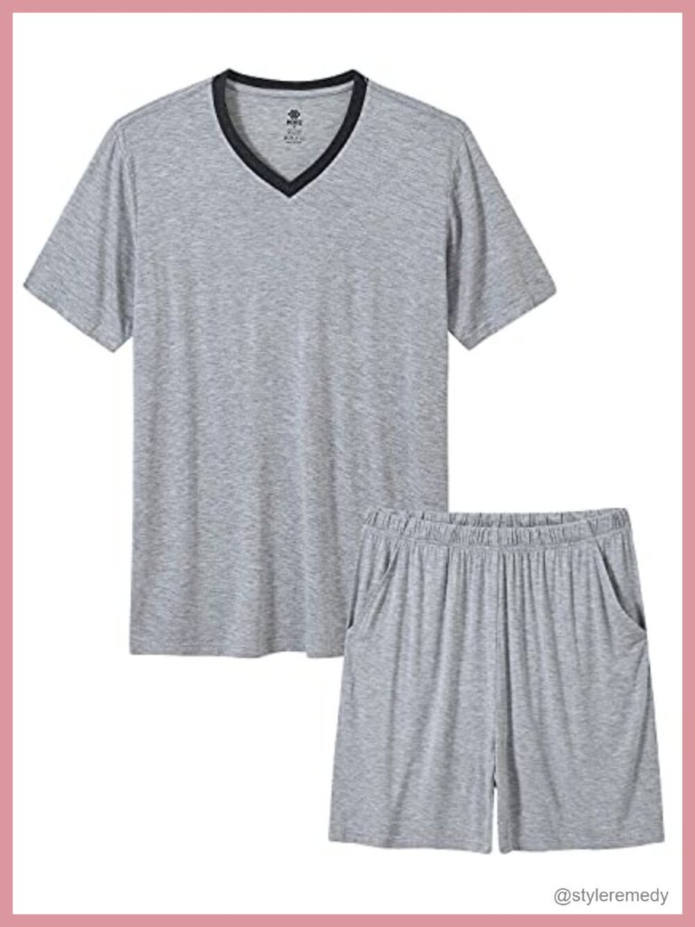 Men's Short Sleeve Pajama Set V-Neck 2-Piece Sleepwear with Pockets